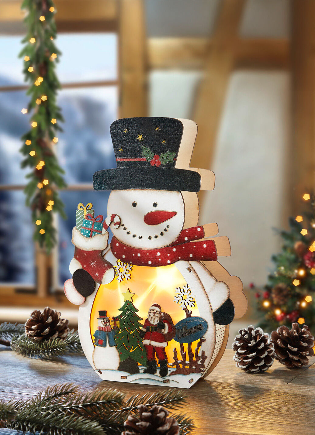 Beleuchteter Schneemann mit Timerfunktion