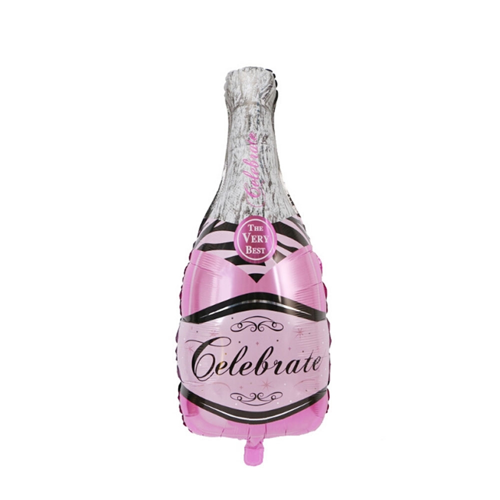 (2er Set) 100cm Party Ballon Folien Luftballon Deko Champagner Flasche - Pink