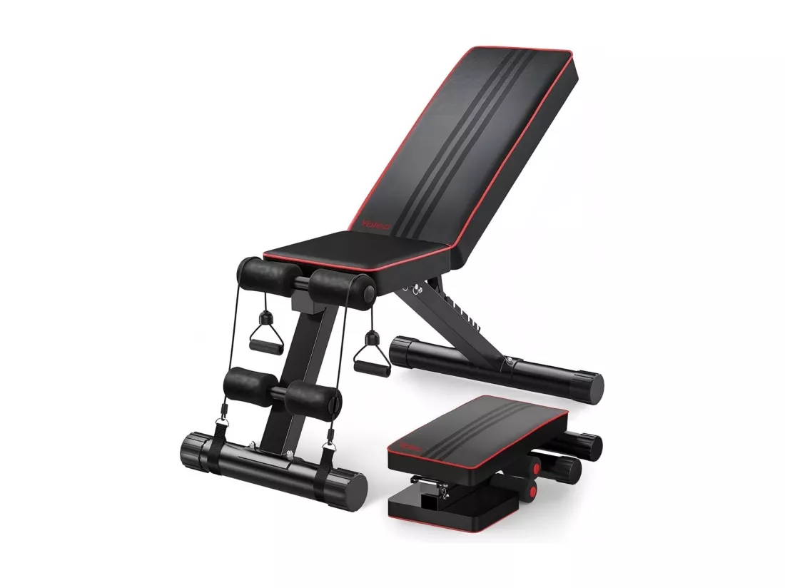 Banc de Musculation Dossier Réglable 7 Positions, 4 coussins presse-jambes, Banc Entraînement Complet du Corps en Métal, Charge 150KG