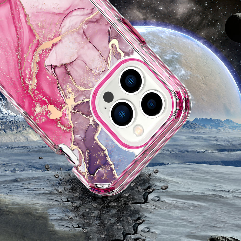 iPhone 14 Pro Max Hybrid Hülle TPU Bumper mit Acryl Rückseite im Marble Marmor Design - Style 4