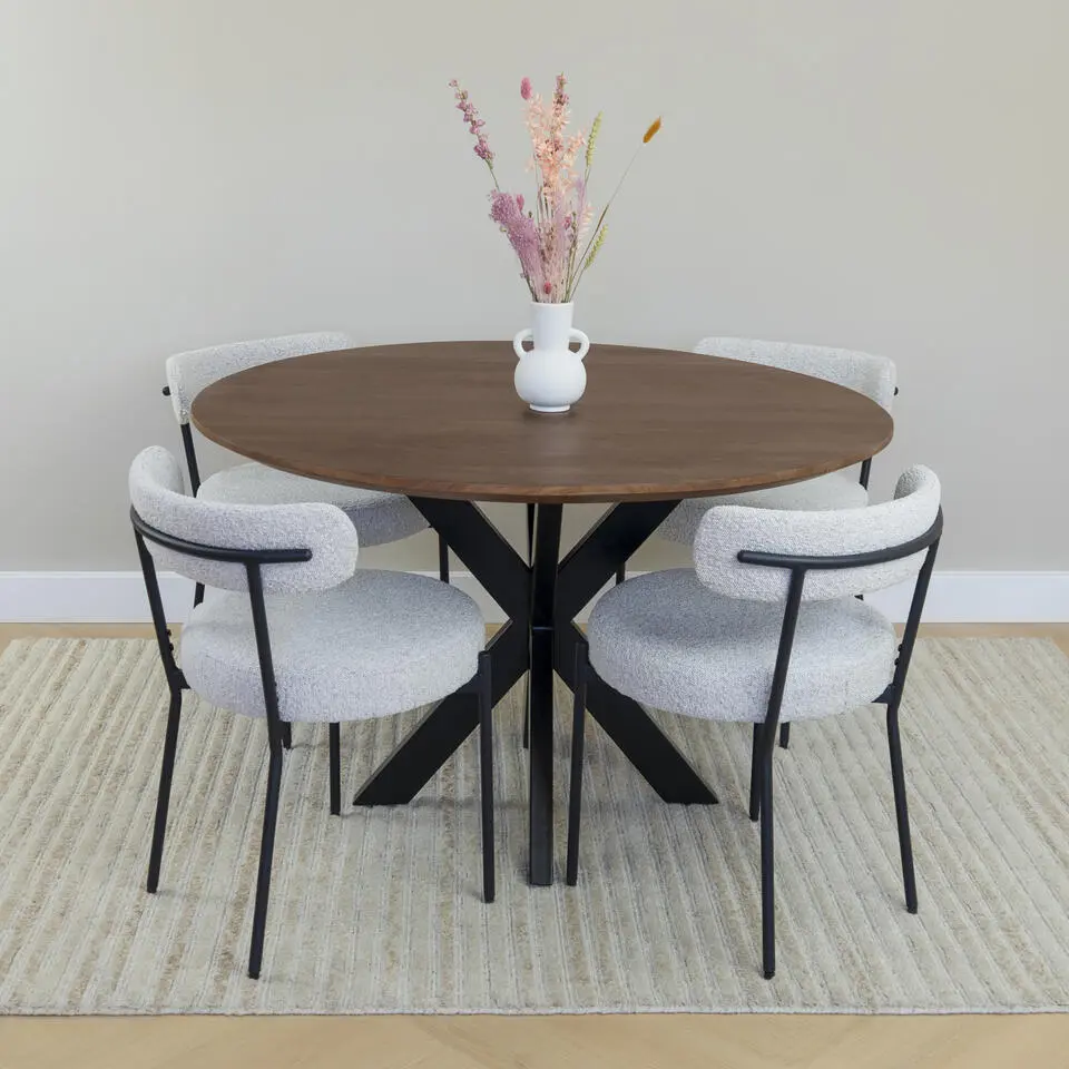 QUVIO Eettafel Sofia – Rond – Ø120 – Kruispoot – Bruin