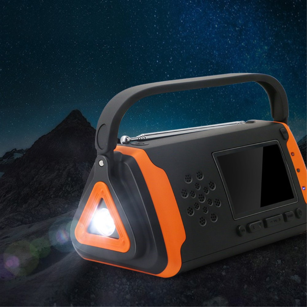(20x8cm) 4in1 Digitales Outdoor Kurbel Radio mit WB/AM/FM / USB Powerbank / Solar Taschenlampe / SOS Alarm - Schwarz / Orange