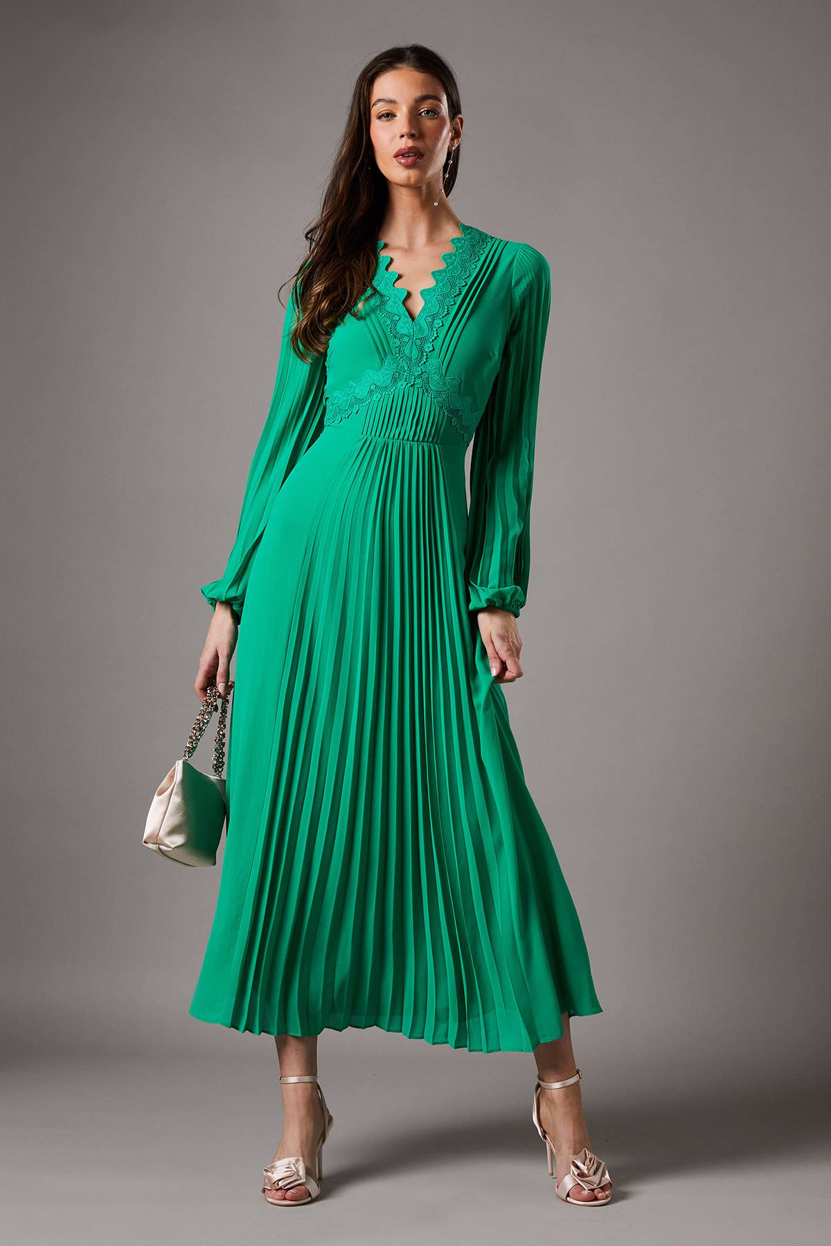 Coast Robe Maxi à Détails Plissés et Finitions Dentelle