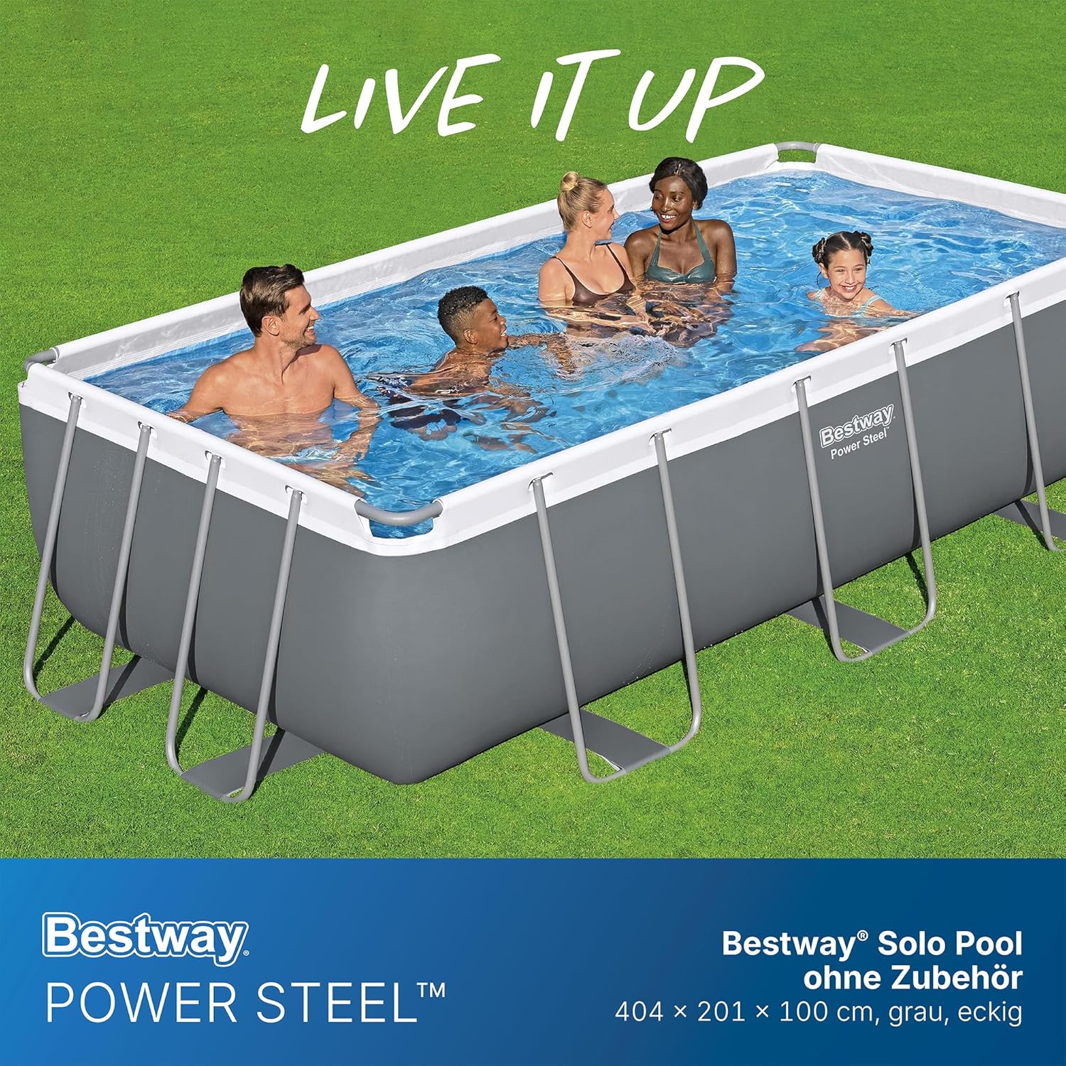Bestway® Power Steel™ Solo Pool ohne Zubehör 404 x 201 x 100 cm, grau, eckig