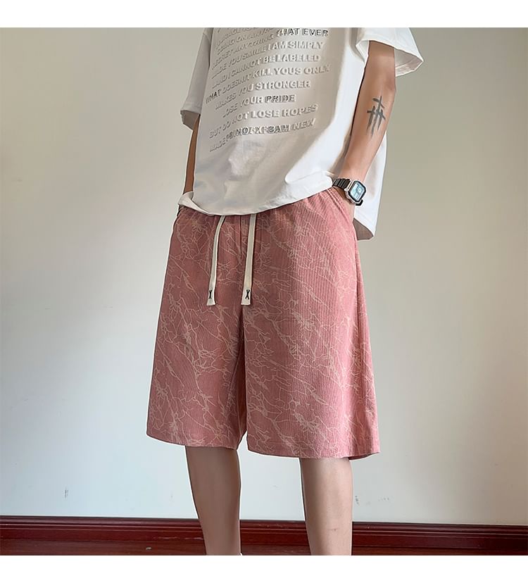 AXEN - Corduroy Bermuda met trekkoord en print
