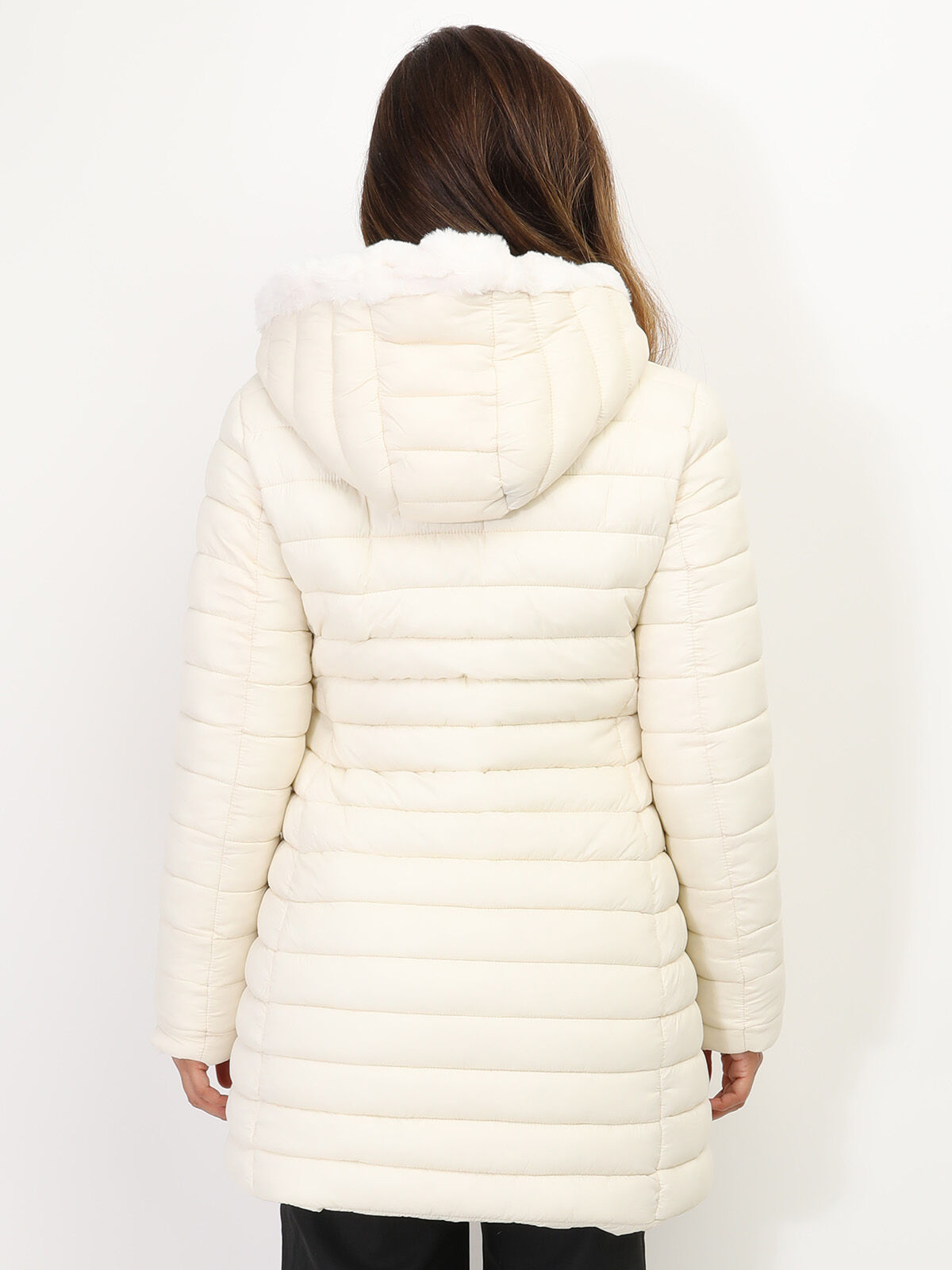 Doudoune mi-longue réversible fourrée- Blanc
