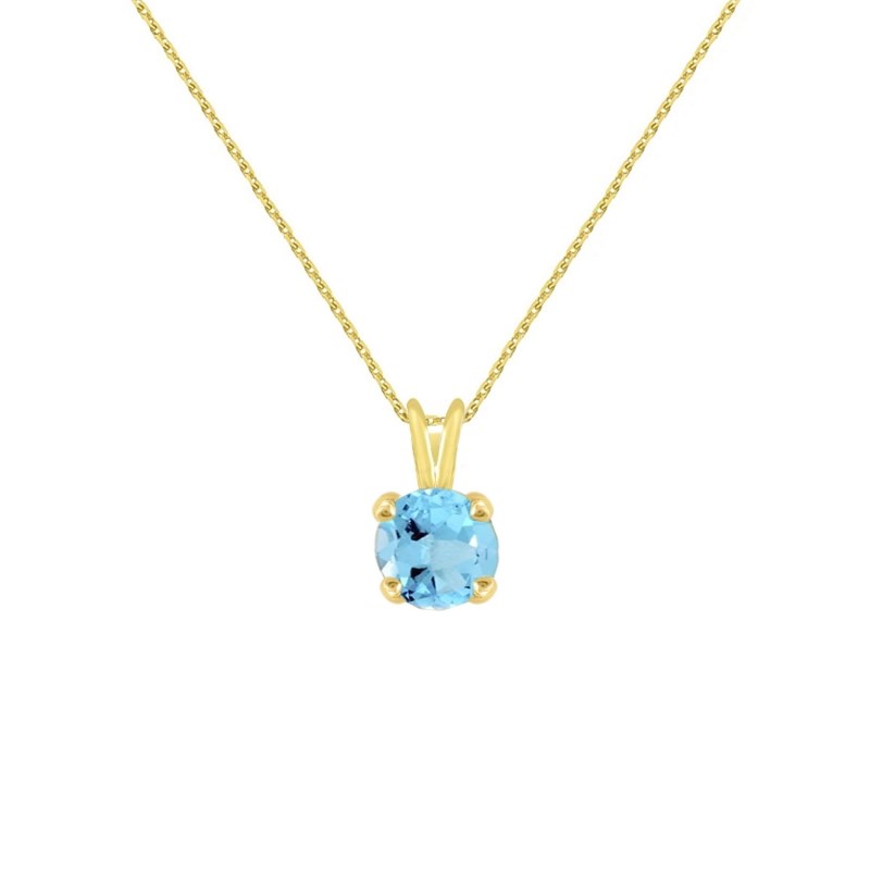 Collier - Pendentif Or Jaune Topaze Bleue Ronde - Femme
