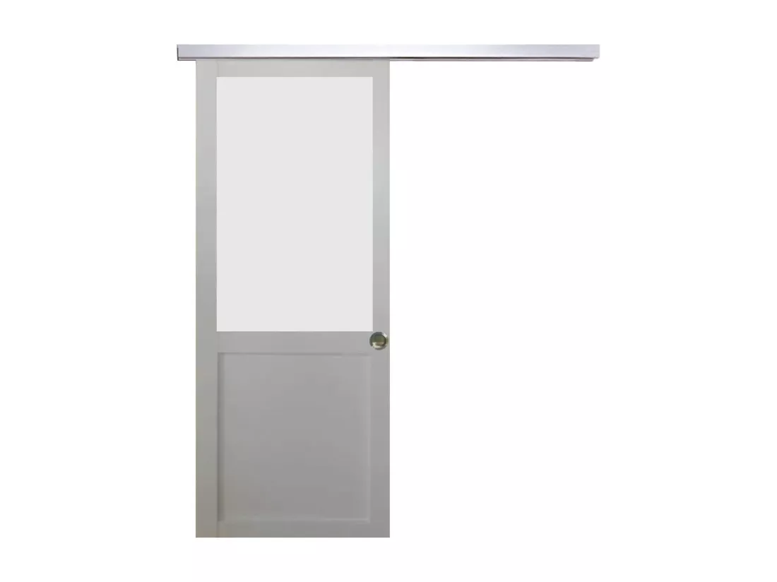 Porte Coulissante Athena Blanc H204 X L73 + Rail Alu Et 2 Coquilles Gd Menuiseries
