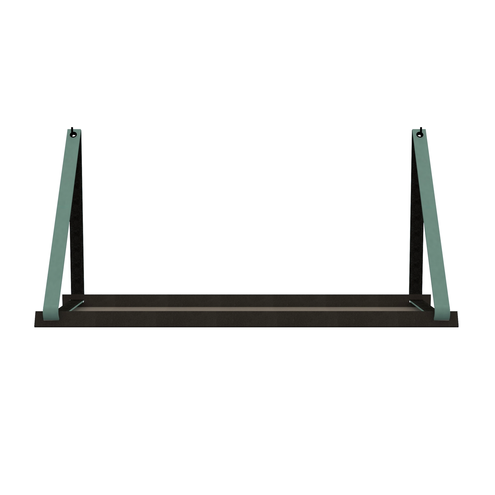 Stalen wandplank 70x20cm - incl. leren plankdragers Stalen wandplank met leren plankdragers - Vaalgroen