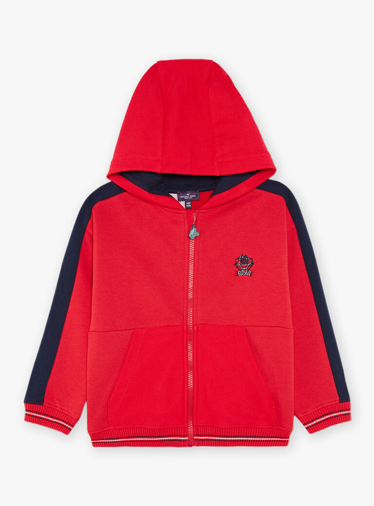 Sweat à capuche bicolore rouge et bleu marine