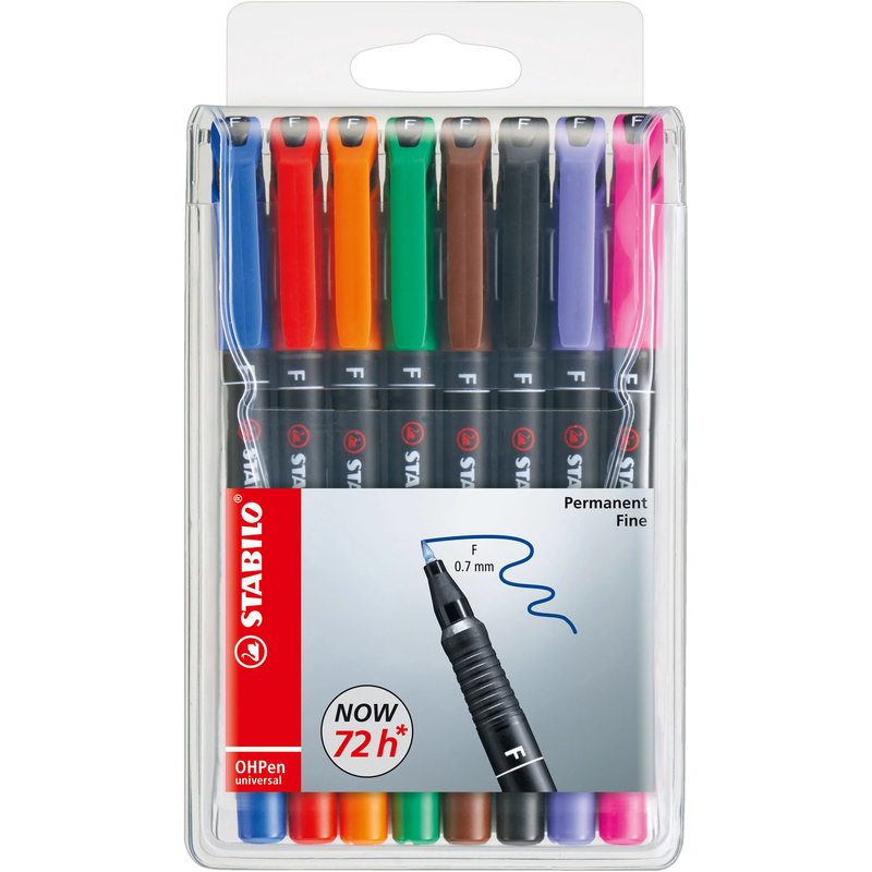 Stabilo Folienschreiber 842/8, permanent F, 8er Etui, assortiert