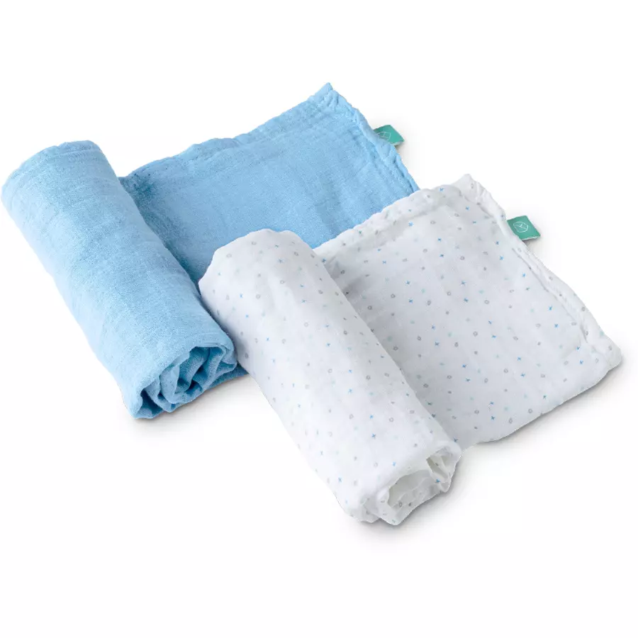 KOALA BABYCARE®Mullwindel Soft Touch 120 x 120 cm 2er-Pack - blau