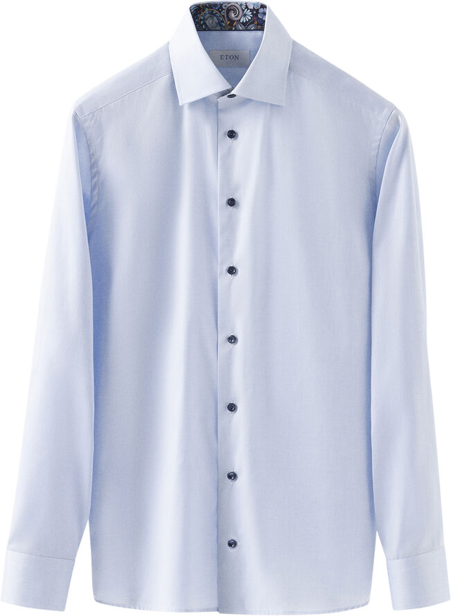 ETON Contemporary Fit Light Blue Floral Effect Signature Twill Shirt Lyseblå
