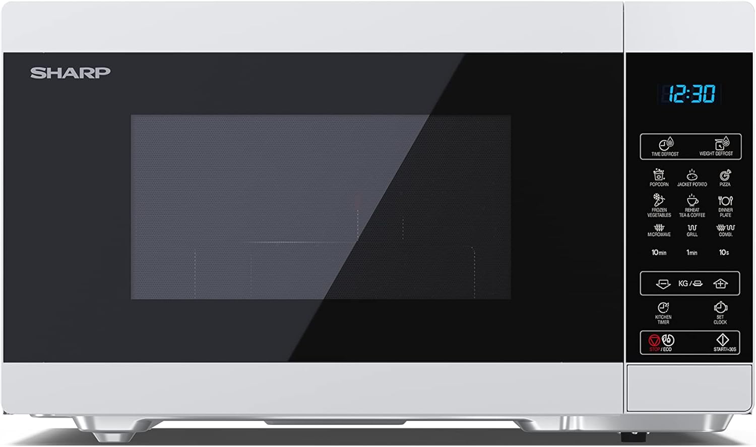 SHARP YC-MG81EW Mikrowelle mit Grill 28 Liter, digitale Steuerung, Mikrowelle: 900 W, Grill: 1100 W, 11 Leistungsstufen, Drehteller, Kindersicherung, ECO-Funktion, Weiß