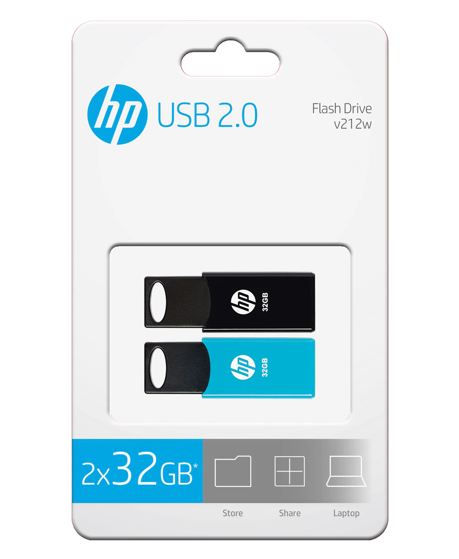 (2er Set) 32GB USB 2.0 Speicher Stick mit 140 MB/s Lesegeschwindigkeit (HPFD21232) - Schwarz / Blau