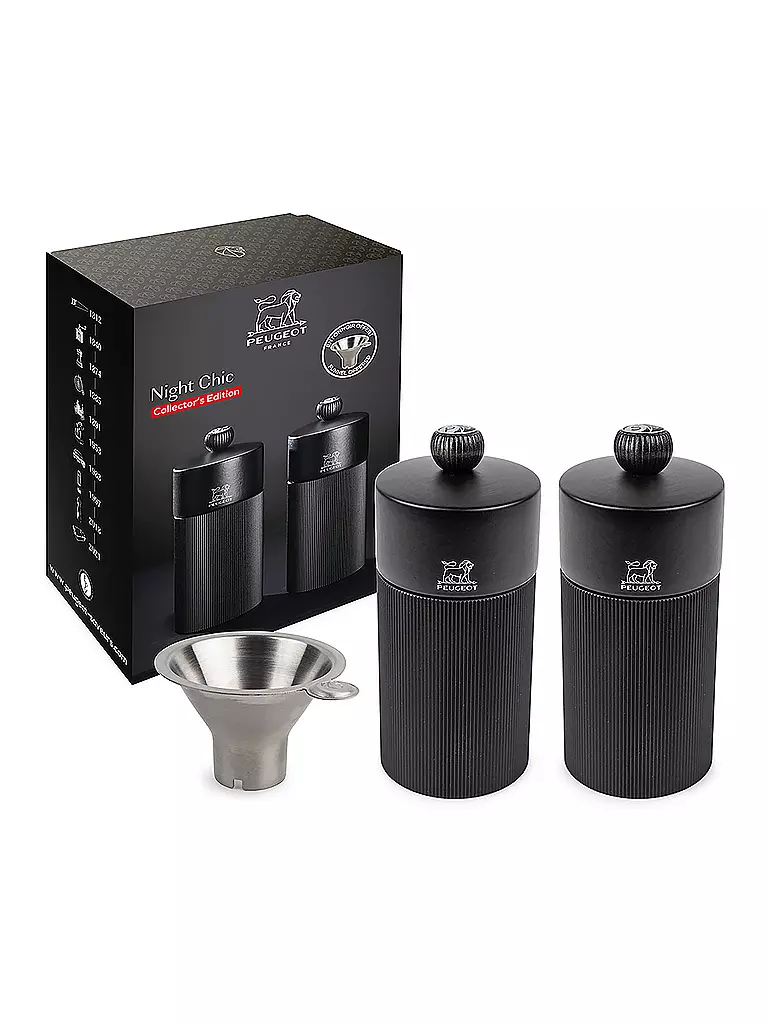 PEUGEOT Salz- und Pfeffermühlen Set NIGHT CHIC 12cm Schwarz Matt schwarz