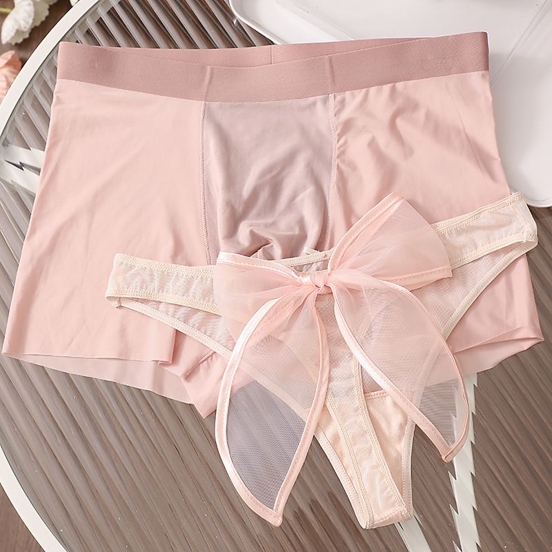 Pancherry - Matching set voor koppels: effen boxershort + strikpanty