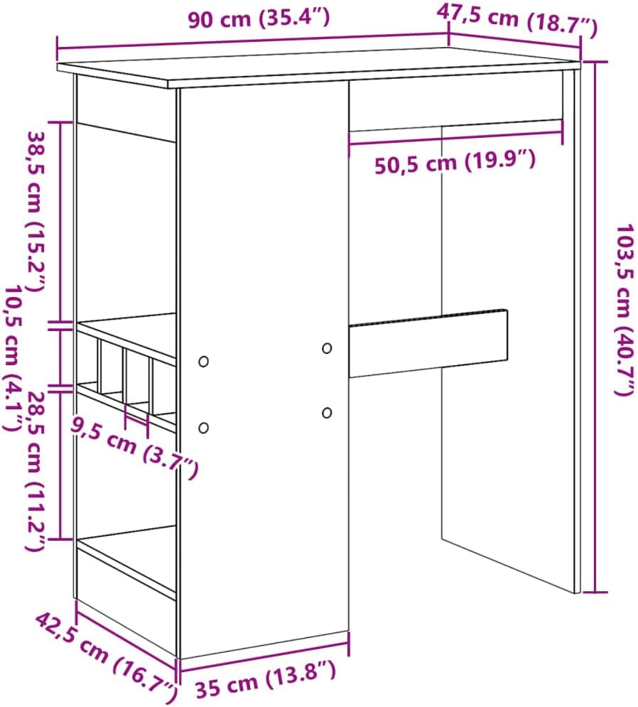 Bartisch mit Regal Artisan-Eiche 90x47,5x103,5 cm Holzwerkstoff Bartisch, Bistrotisch Bartheke für Hausbar, Wohnzimmer und Esszimme