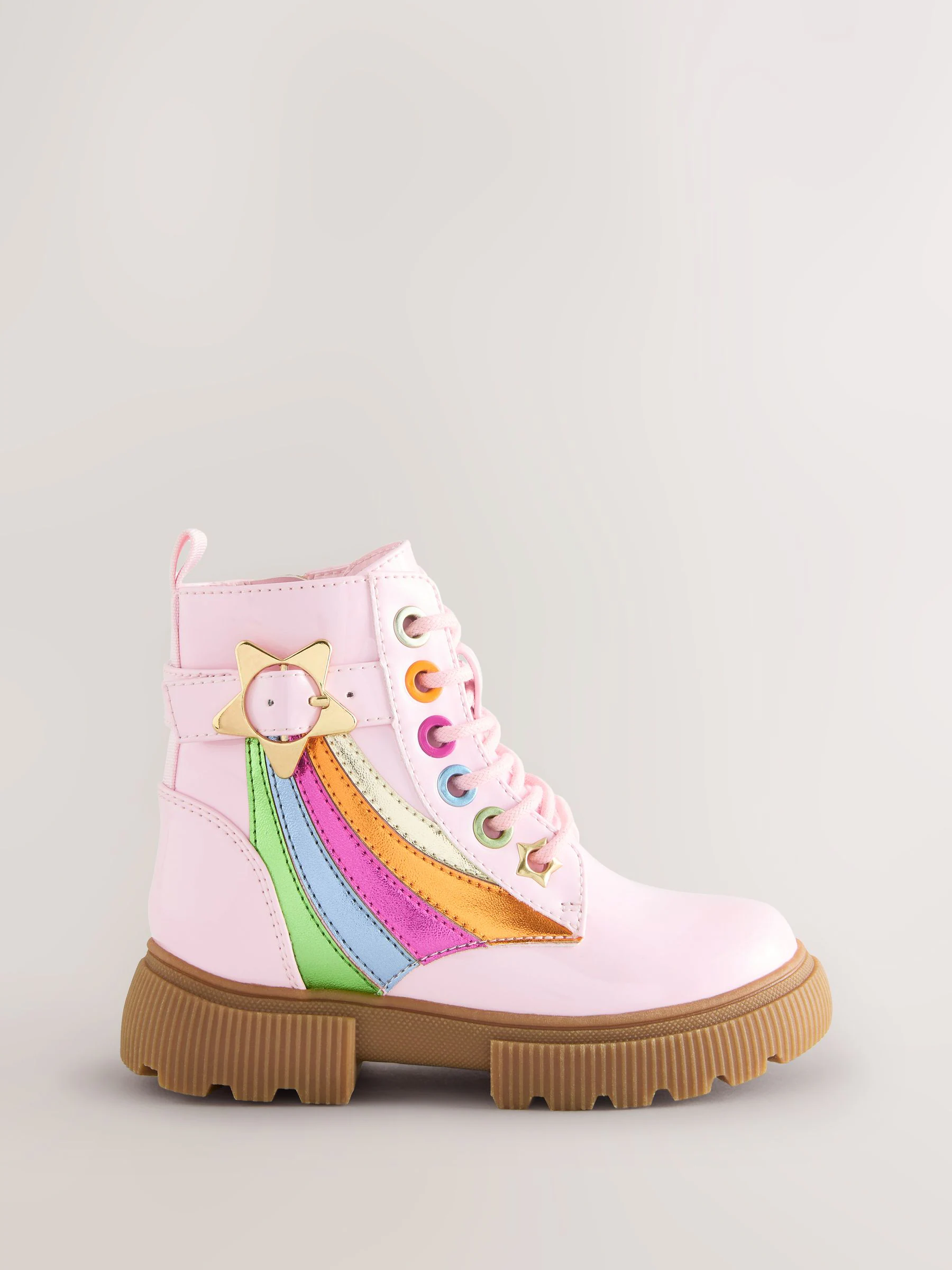 Roze - Little Bird by Jools Oliver regenboog veterlaarzen met dikke zool