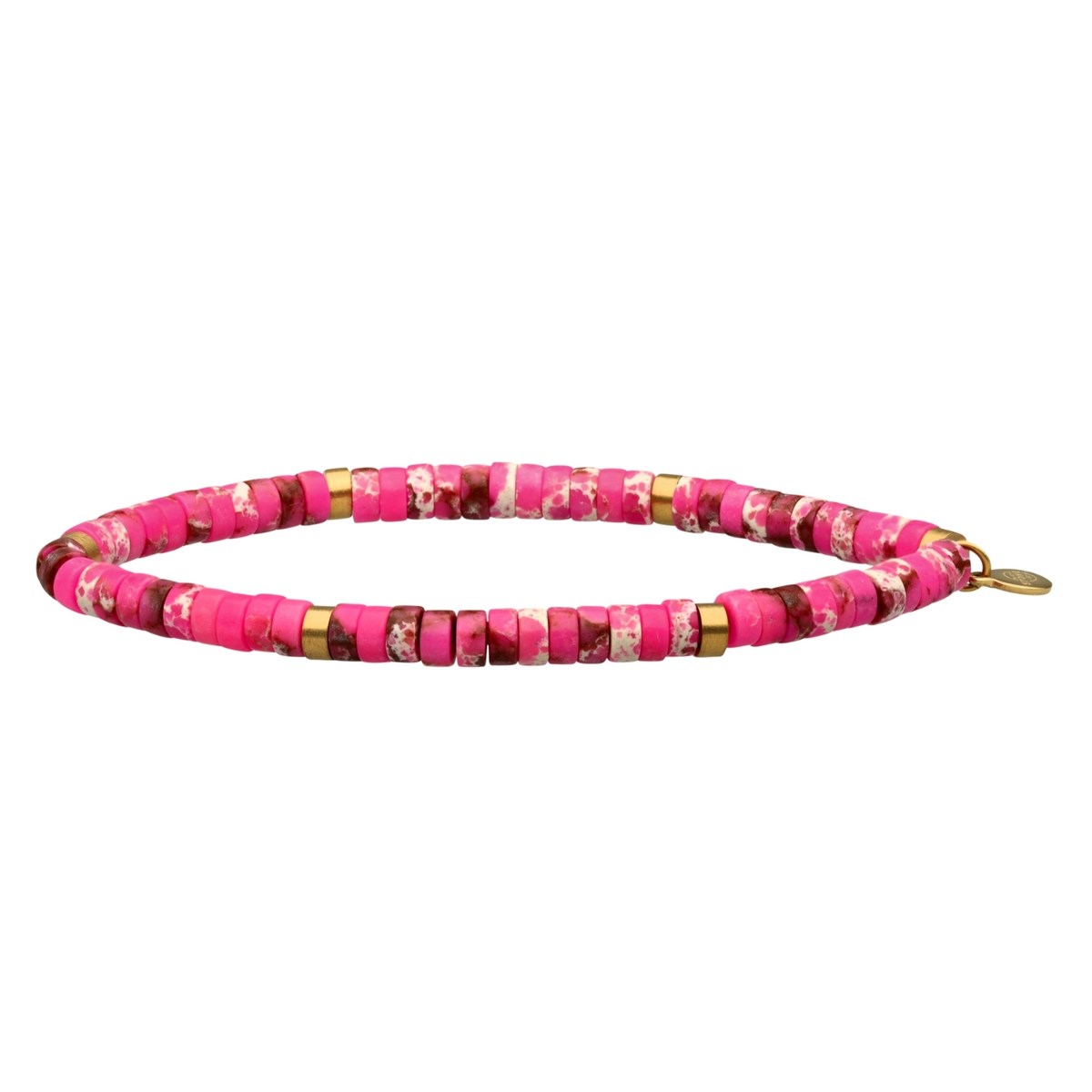 Bracelet Perles Heishi 4 Mm Jaspe Impérial Rose Rouge-Medium-18cm