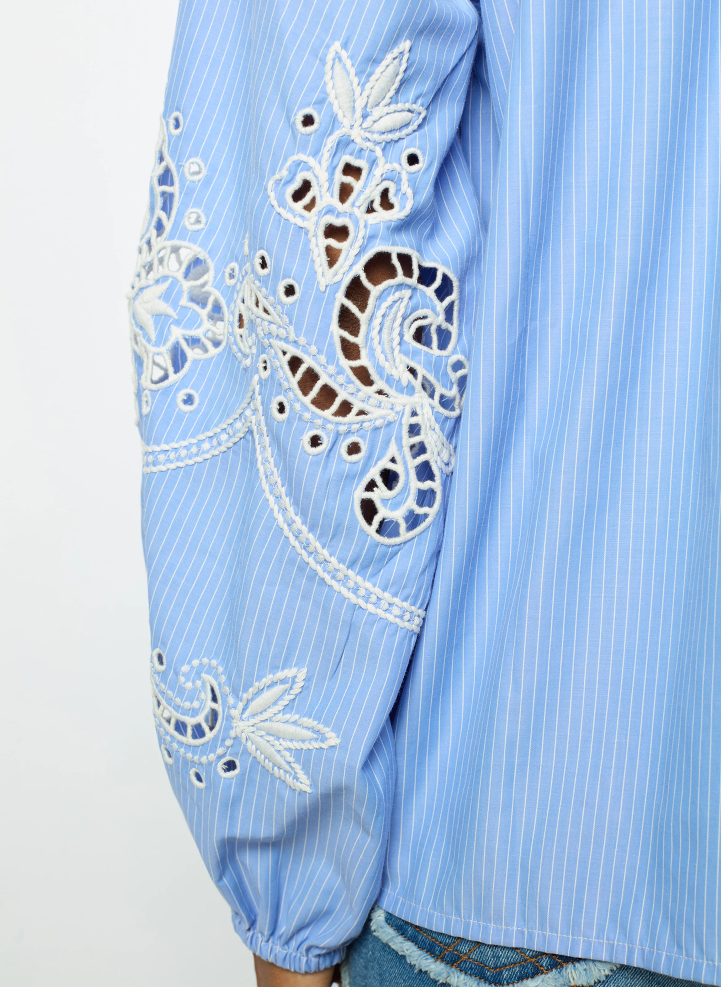 BETHSABEE - Chemise ample rayée et brodée| Bleu