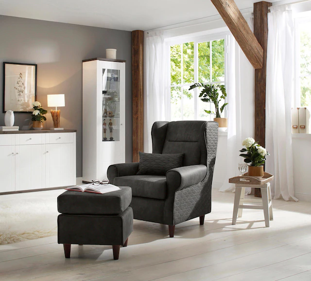 Home affaire Ohrensessel »Eric« inklusive Hocker in Karostoff oder Luxusmicrofaser Vintageoptik