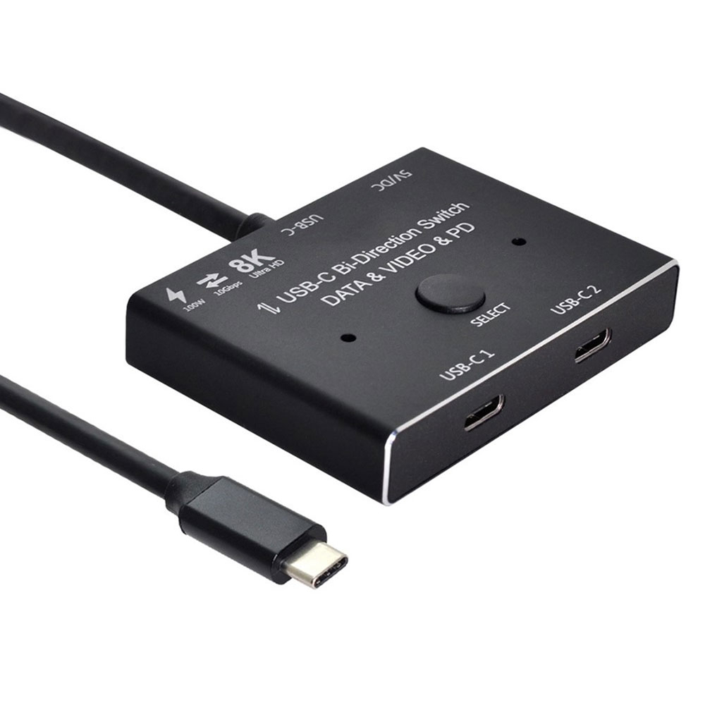 (50cm) 2in1 USB C Audio und Video KVM-Switch für bis zu 2 Computer mit 2x USB C Port (PD 100W / 8K@30Hz / 10 Gbit/s) - Grau