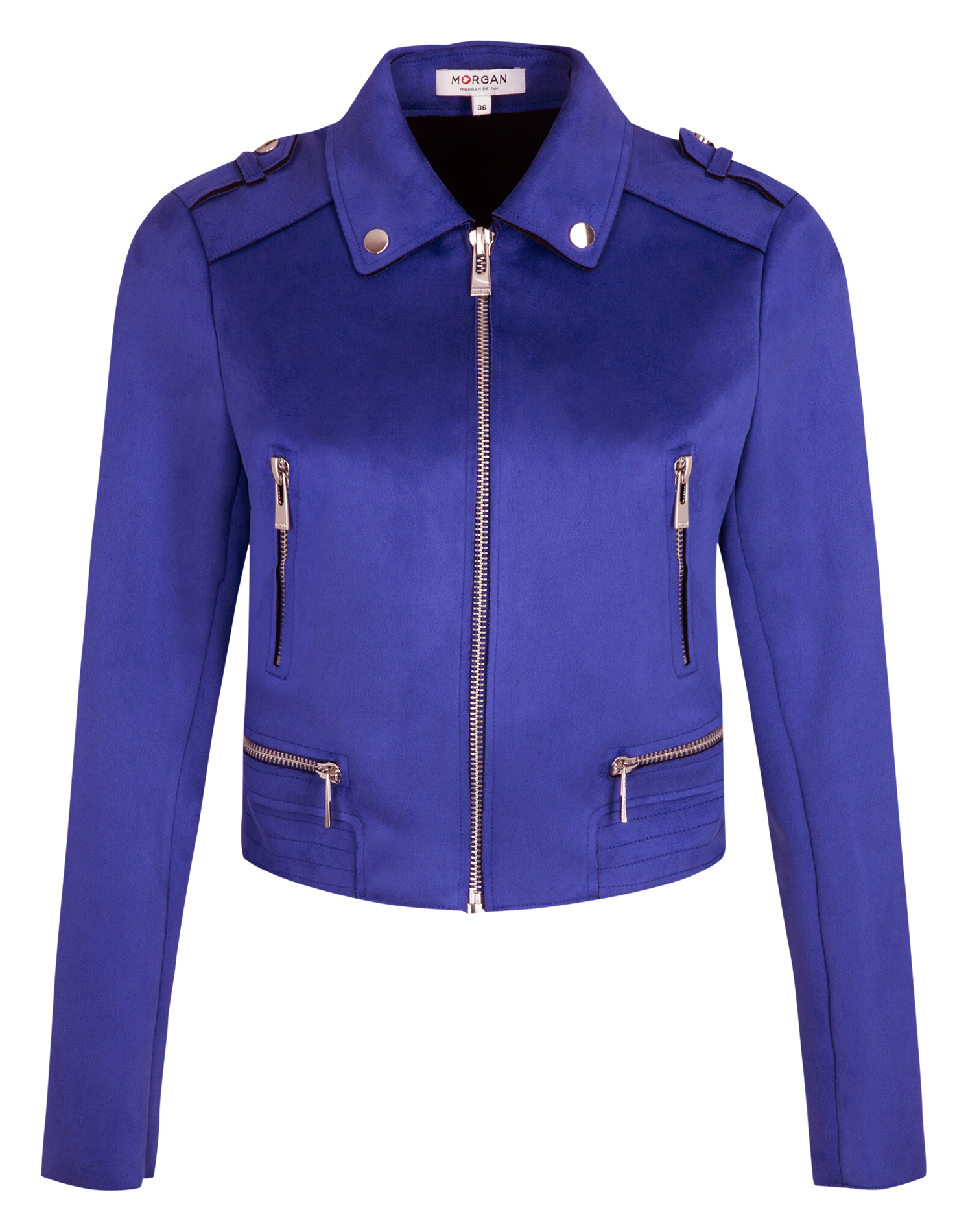 Veste blazer col classique aspect suédine| Bleu