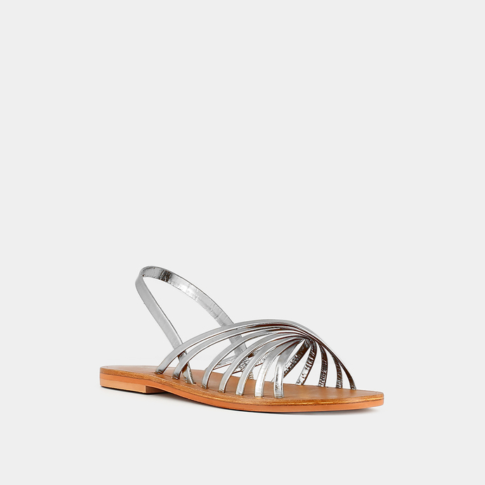 Sandales à brides et bouts ouverts  en cuir métallisé argent
