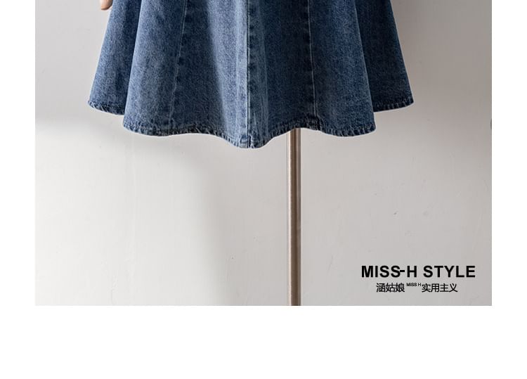 Cossita - High Rise Washed Mini A-lijn Denim Rok