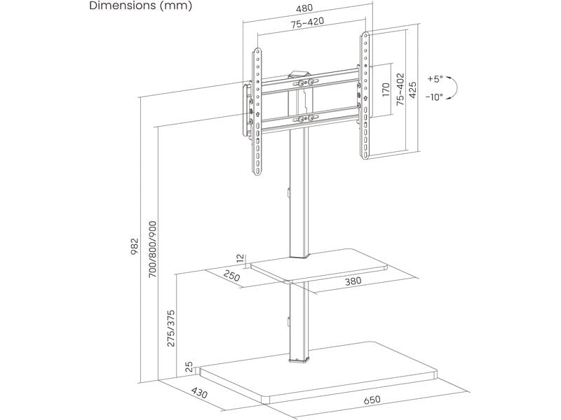 PureMounts Standfuss PM-TVS-21 Weiss Erstklassige Lösung für Bildschirme von 32 bis 65 Zoll
