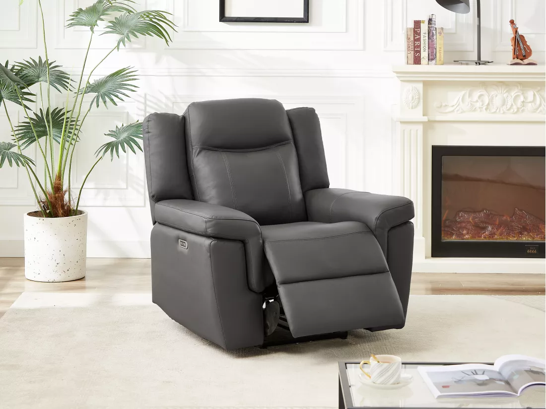 Fauteuil relax électrique en cuir gris KENNETH