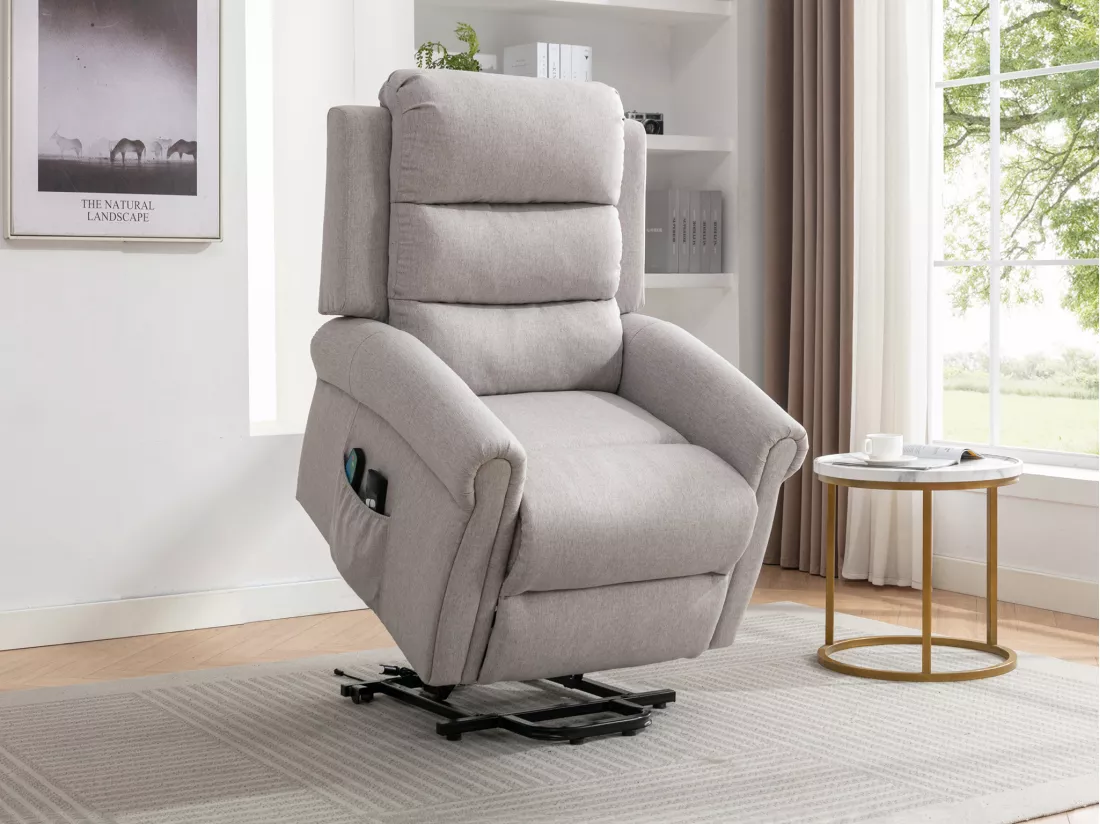 Fauteuil massant en tissu avec releveur électrique - Beige - LOVARI