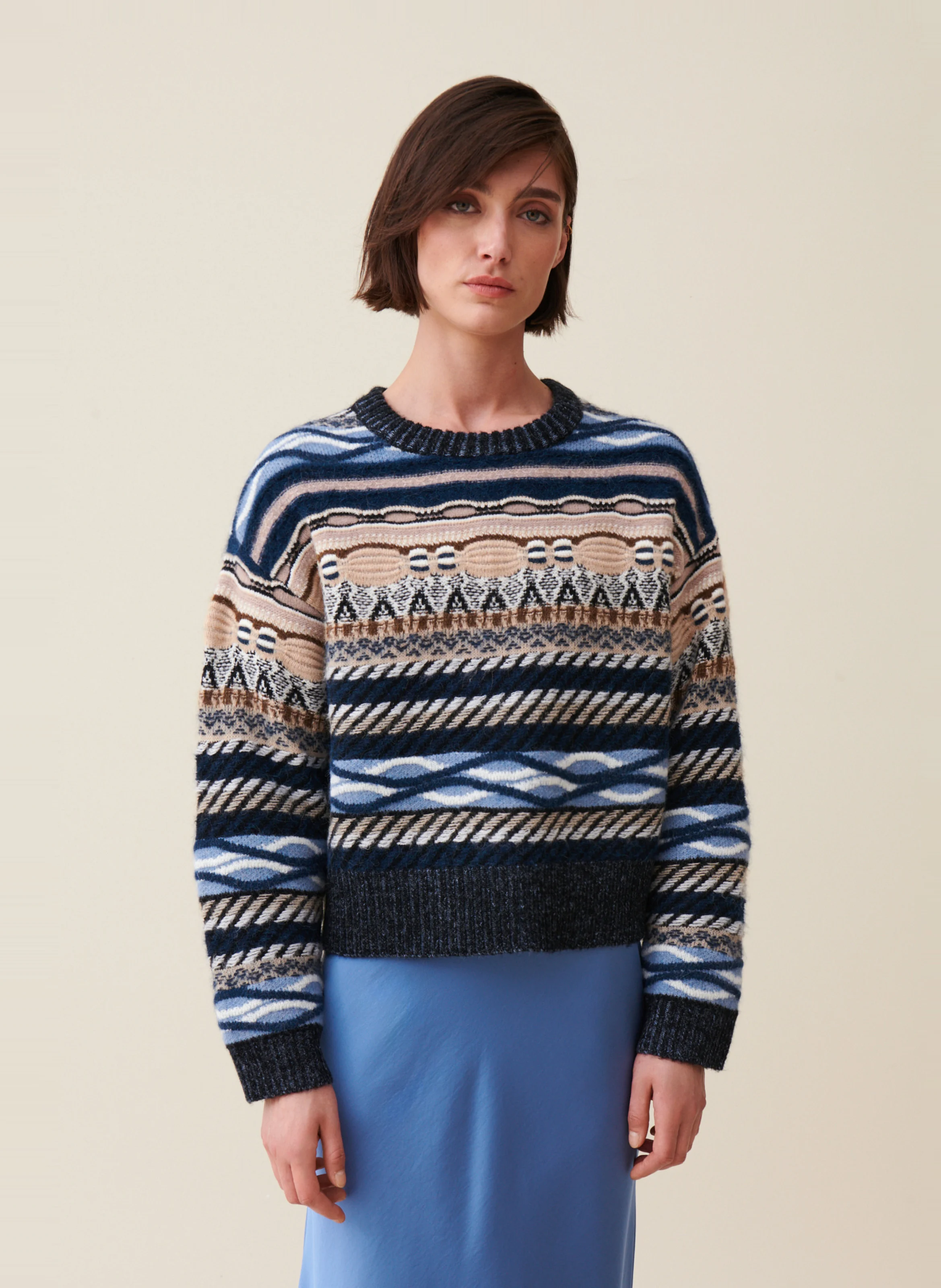 Pull court rayé en laine mélangée | Multicolore