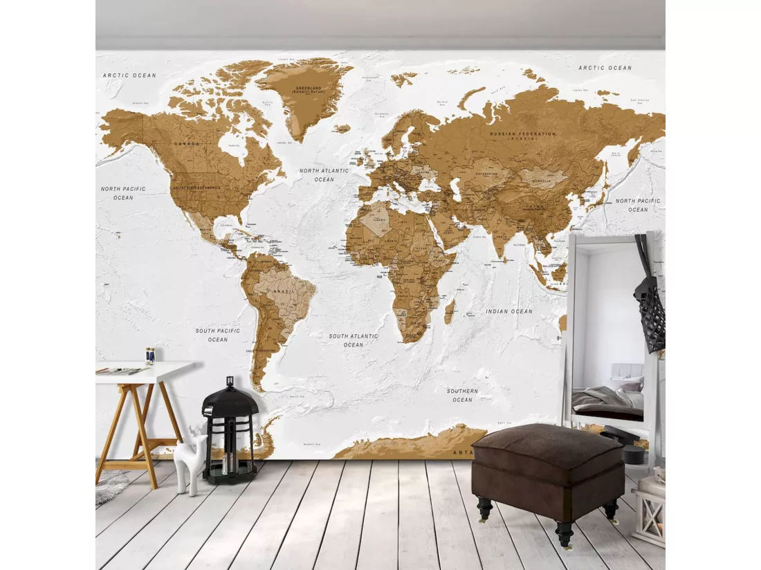 Papier peint adhésif Carte du monde, océans blancs - 343 x 245 cm