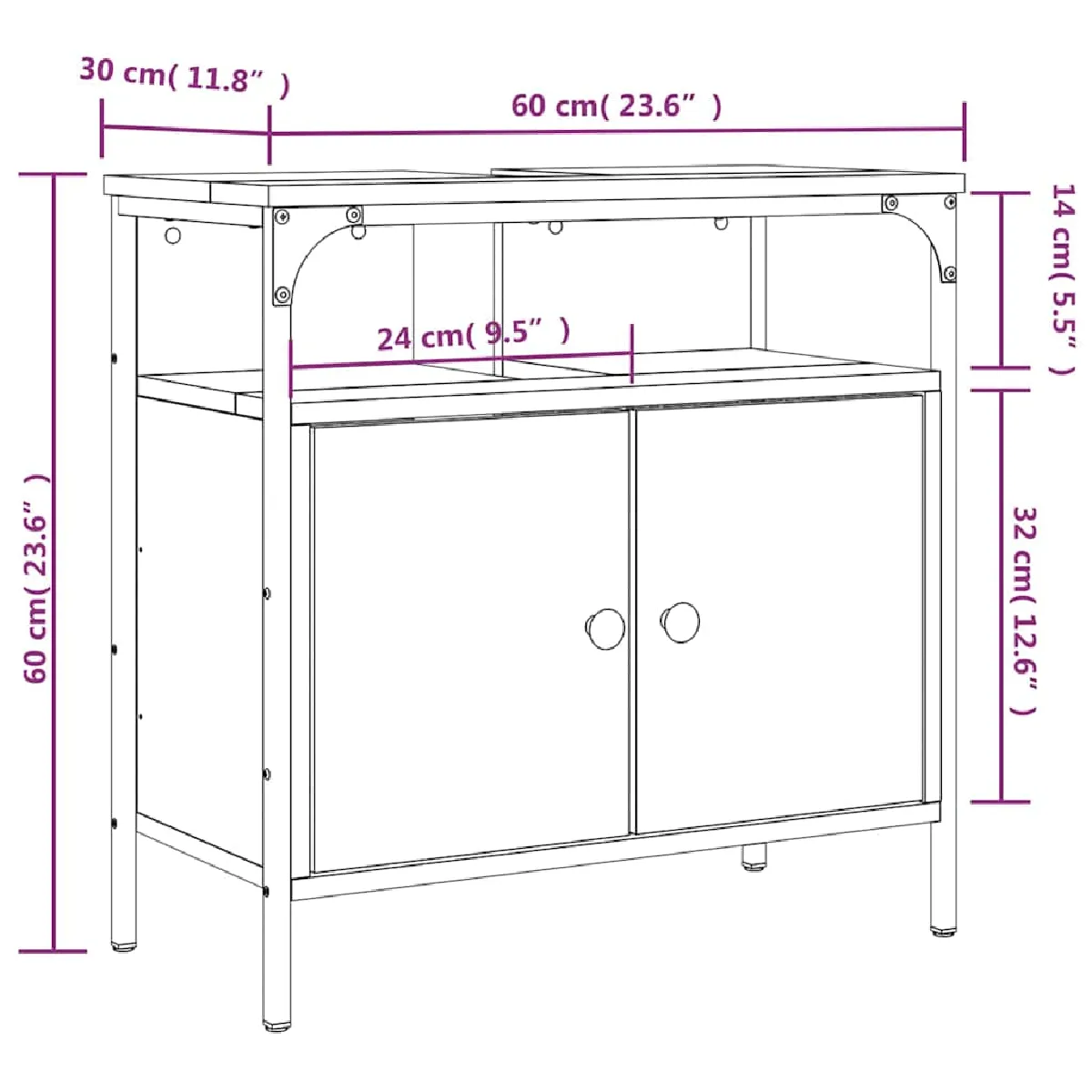 vidaXL Armoire lavabo 60x30x60 cm - Chêne fumé