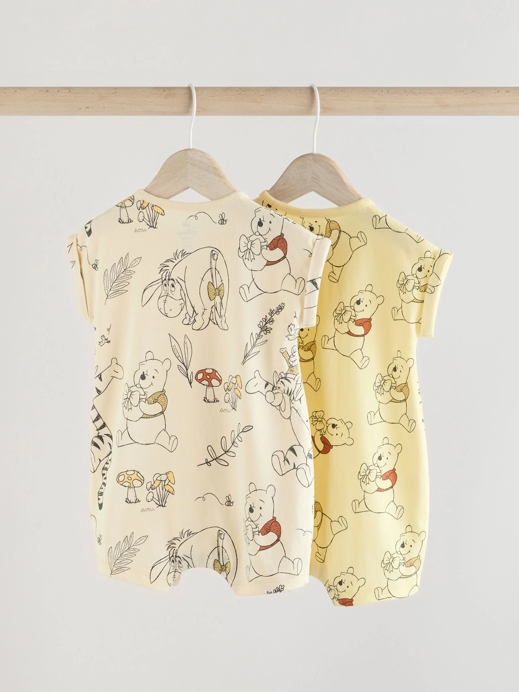 Geel/wit - 2 Pack Printed Winnie The Pooh Baby Rompers