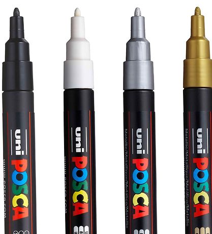 Posca Corner Markers - PC-3M - 4 stk - Guld/Sølv/Hvid/Sort