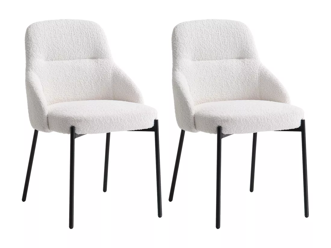 Lot de 2 chaises en tissu bouclette et métal noir - Blanc - LIAMONA