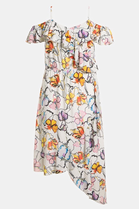 Midikleid, Off Shoulder, Blüten Print, Rüschen