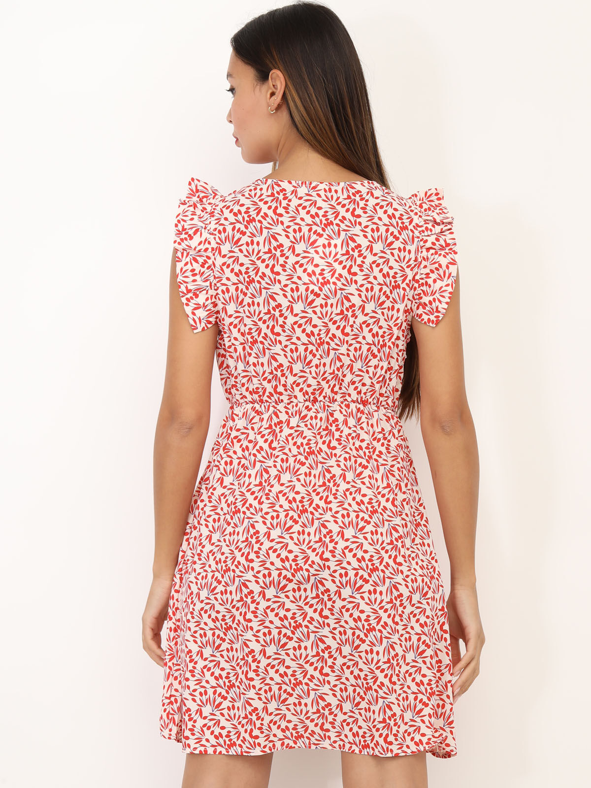 Robe évasée à motif floral- Rouge