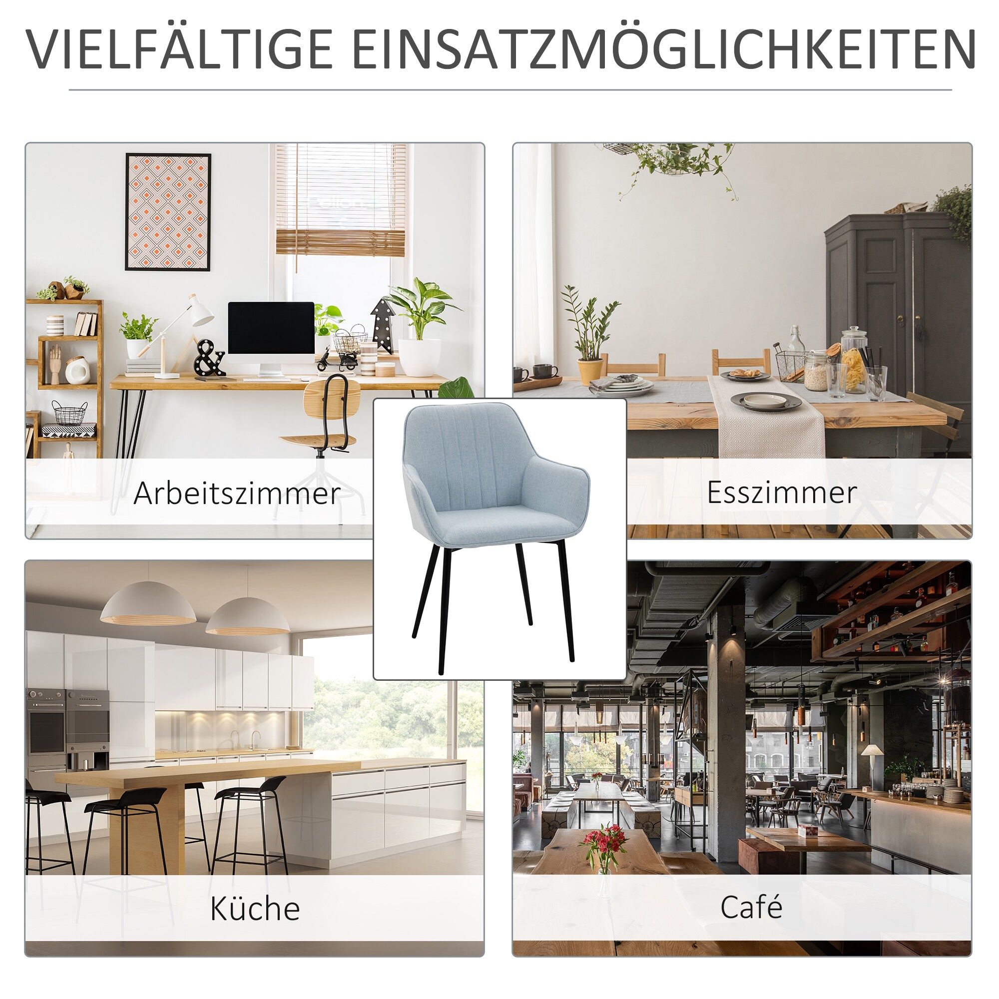 HOMCOM Stuhl 2-teilige Esszimmerstühle, mit atmungsaktivem Leinenbezug 59,5 x 56,5 x 81 cm (LxBxH)