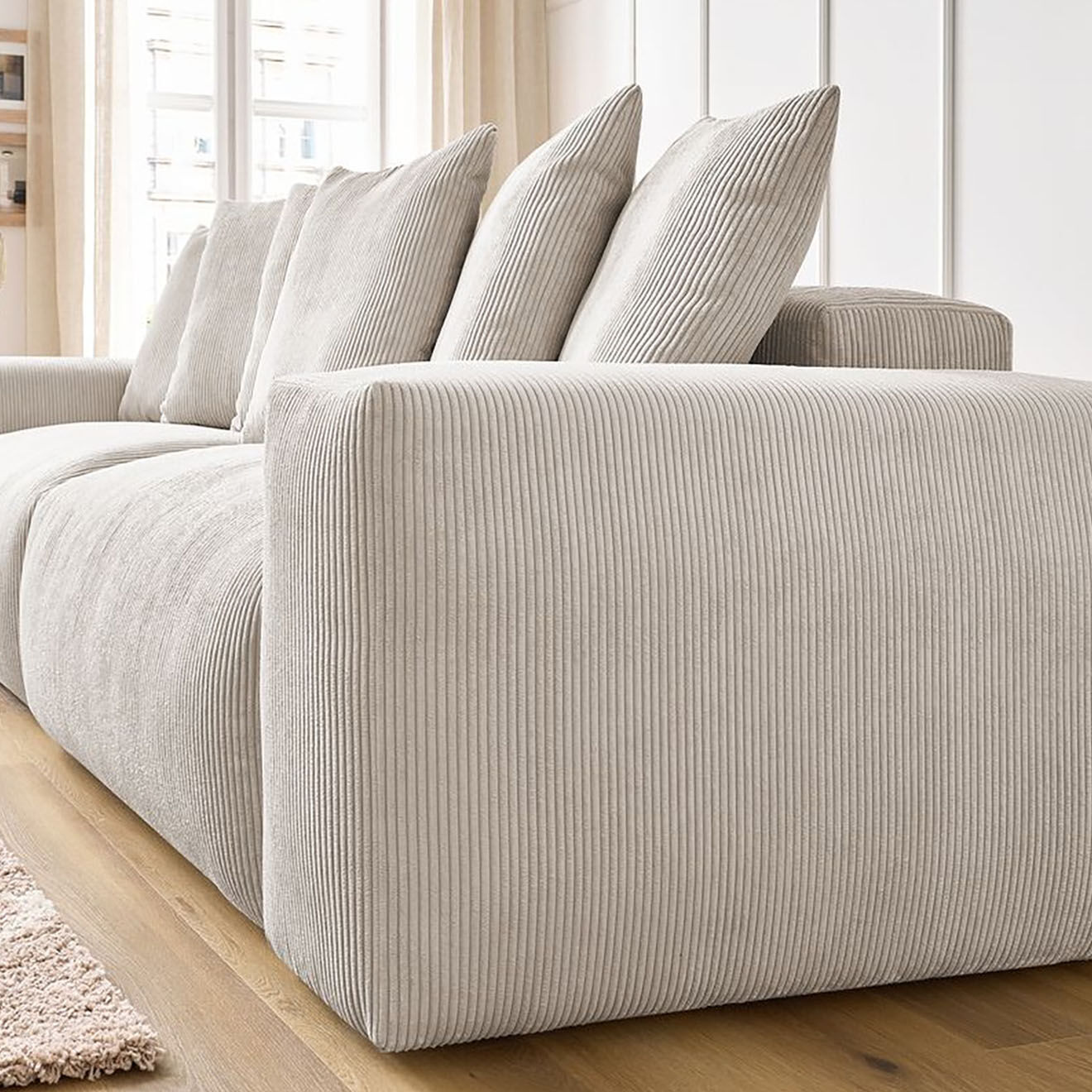 Bobochic Canapé 4 places moelleux voltaire velours côtelé beige - 320x124x75 cm