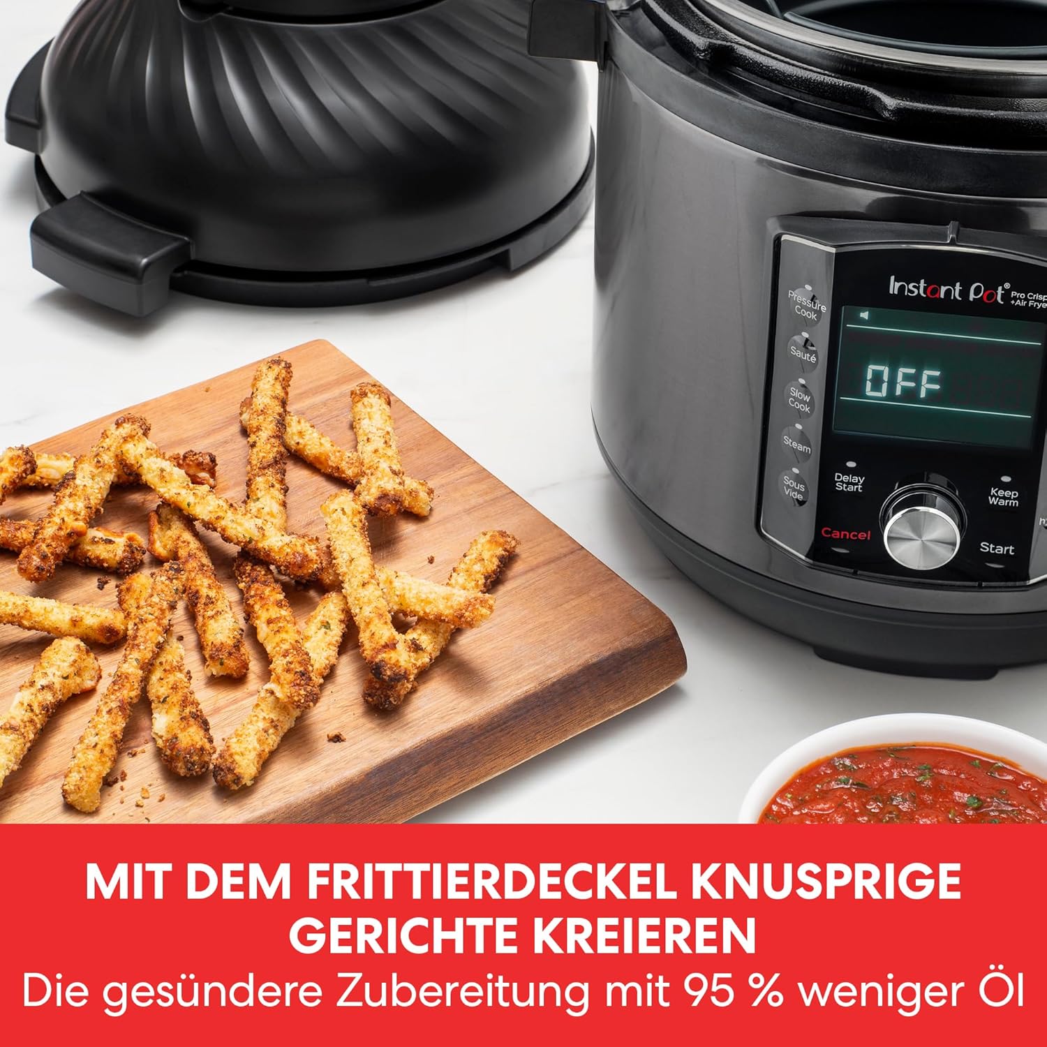 Instant Pot Pro Crisp 11-in-1-Elektro-Multikocher – Schnellkochtopf, Heißluftfritteuse, Slow Cooker, Dampfgarer, Grill, Dörrgerät und Sous-Vide-Maschine – Schwarzer Edelstahl,1500 W, 7.6 L,