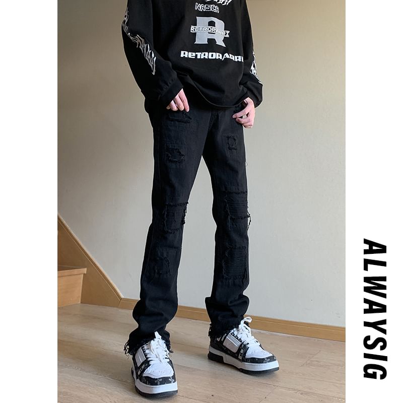 Derbundy - Mid Rise Distressed Flared Jeans