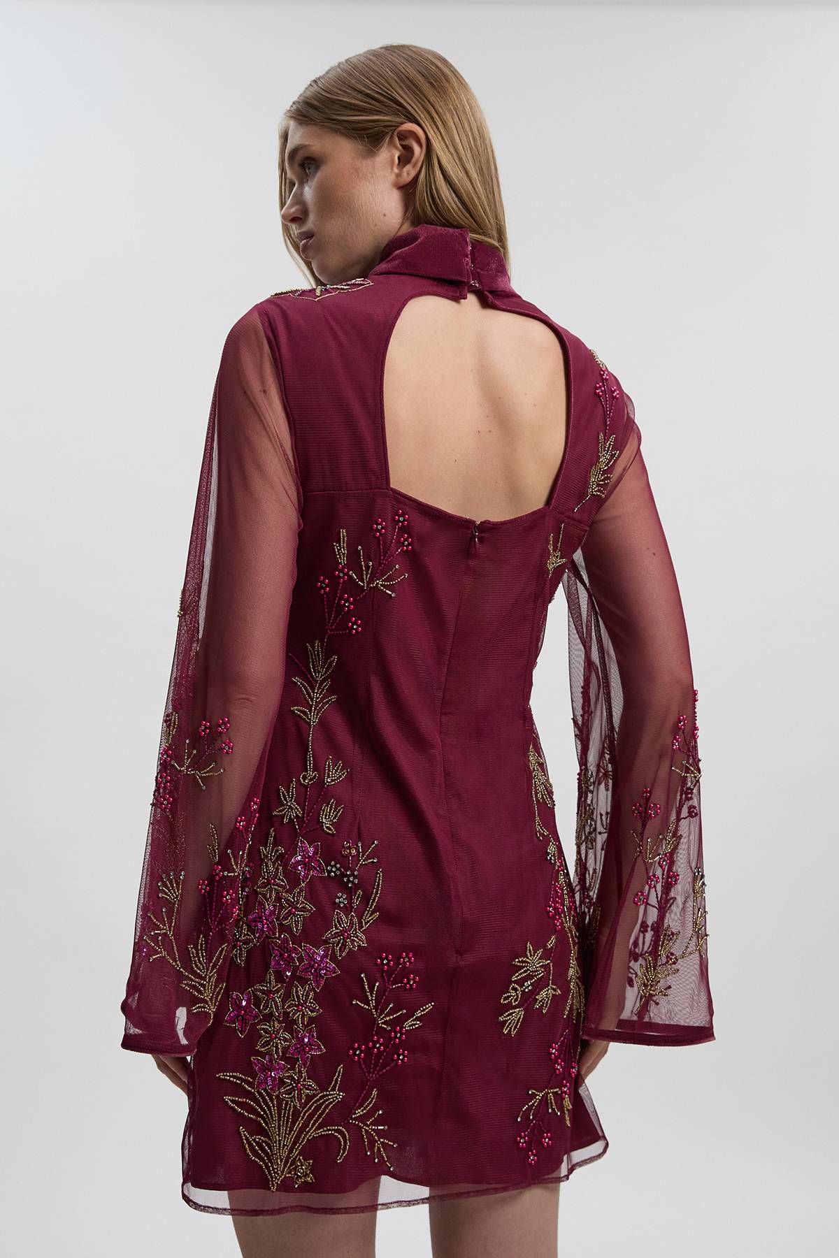 KarenMillen Robe Mini en Organdi Tissé Ornée d'Appliqués Floraux