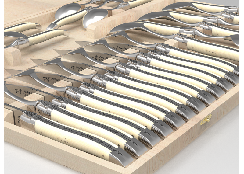 Service Laguiole de 24 pièces avec un manche en os de bovin et mitres en acier inoxydable