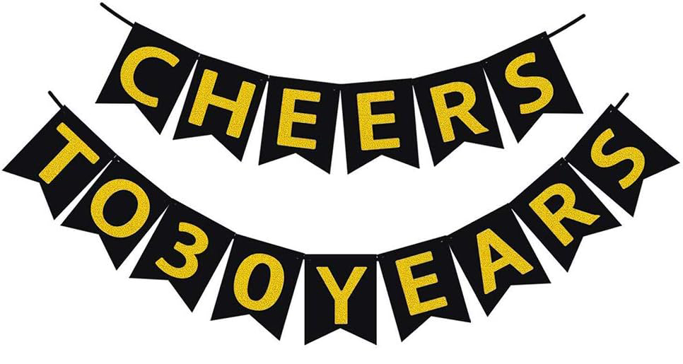 (32-tlg. Set) Cheers to 30 Years Girlande Geburtstags Party Deko Latex Luftballons mit Konfetti / Spiral Girlande / Streukonfetti - Schwarz / Gold