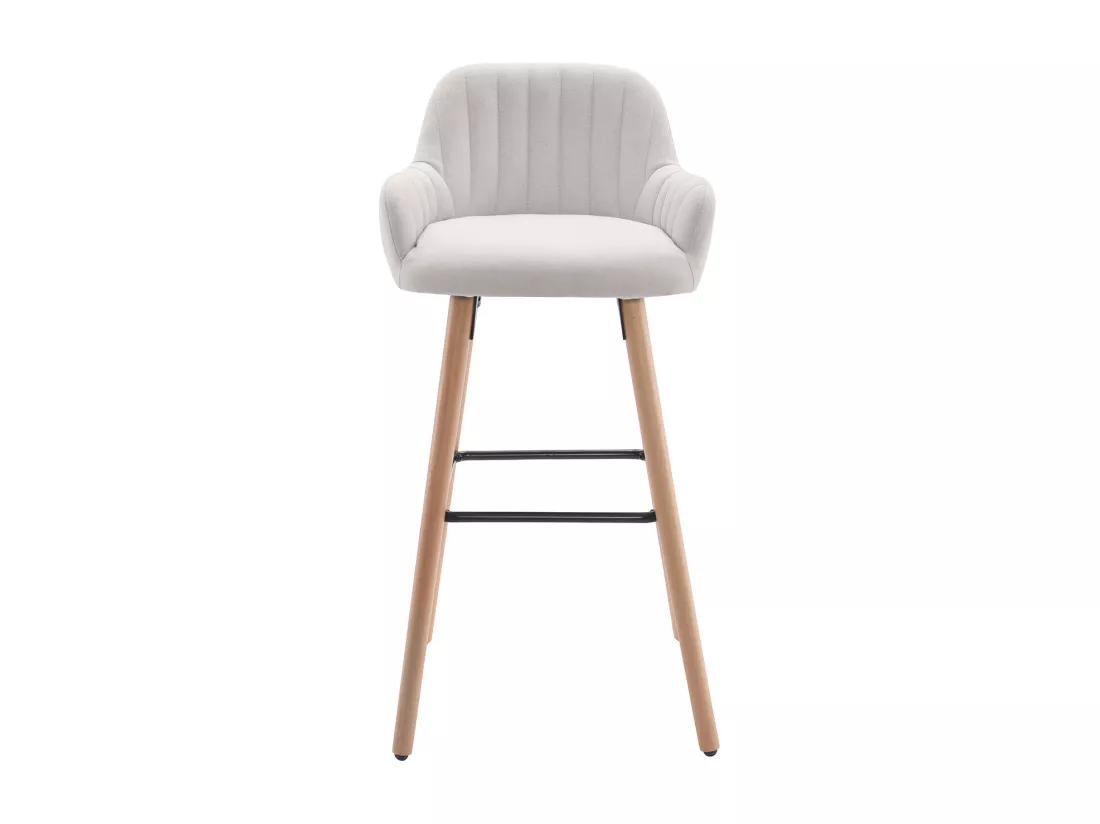 Lot de 2 tabourets de bar en tissu et pieds bois de hêtre - Crème - ELEANA