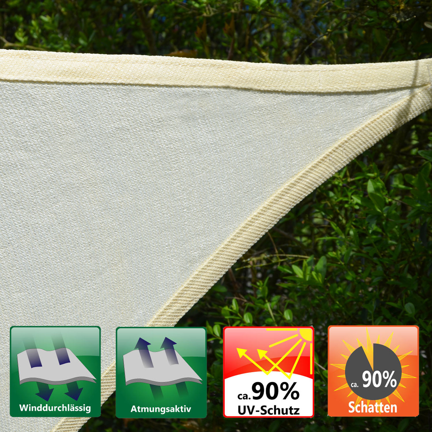 AMANKA 6x5m beige HDPE waterdoorlatend schaduwdoek
